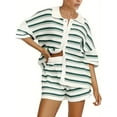 thumbnail image 5 of Womens Striped Short Sleeve Striped Pajama Set Knit Button Top & Shorts, 5 of 6