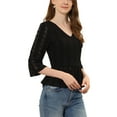 thumbnail image 4 of INSPIRE CHIC Women's Peplum Top V Neck Long Sleeve Solid Lace Blouse M Black, 4 of 6
