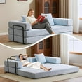 thumbnail image 6 of Convertible Sofa Bed, Folding Floor Sofa Boneless Couch with Pillow, Compression Sofas Chenille Foldable Mattress Couch with Fixed-Shape Frame, Futon Lounge Sleeper for Living Room, Light Blue, 6 of 7