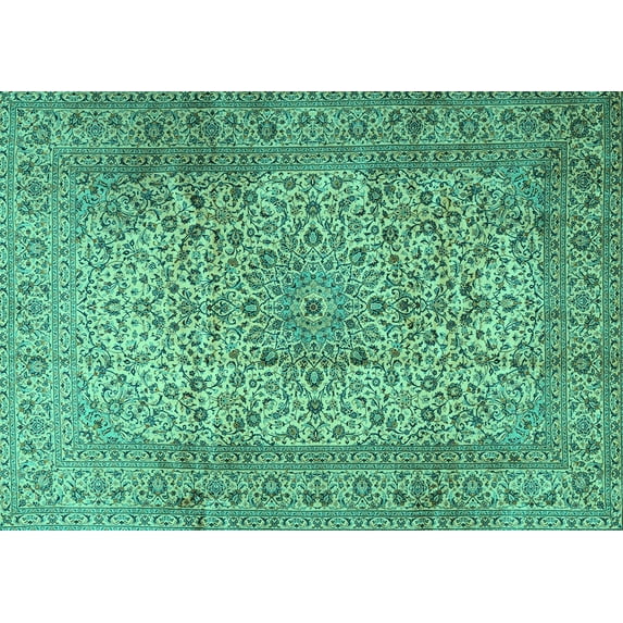Ahgly Company Machine Washable Indoor Rectangle Persian Turquoise Blue Traditional Area Rugs, 3' x 5'