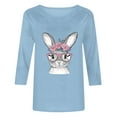 thumbnail image 4 of Cavosen Happy Easter Women Tops 3/4 Sleeve Tops Summer Cute Bunny Print Pullover Blouse Round Neck Holiday Shirts Vacation Festival T Shirts Loose Dressy Fashion Tees Blue L, 4 of 4