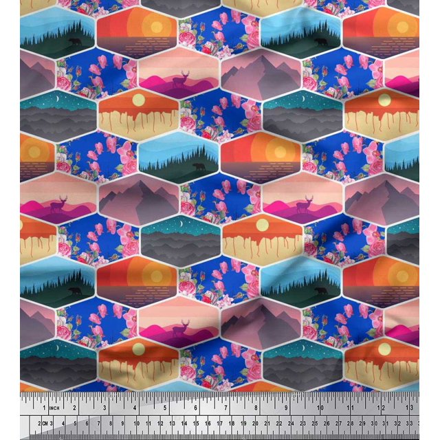 Soimoi Poly Georgette Fabric Floral & Geometric Patchwork Print Sewing Fabric Yard 42 Inch Wide