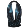 thumbnail image 2 of A2Y Women's Sexy Drape Front Deep V-Neck Cowl Neckline Halter Backless Party Club Top Foil Teal L, 2 of 6