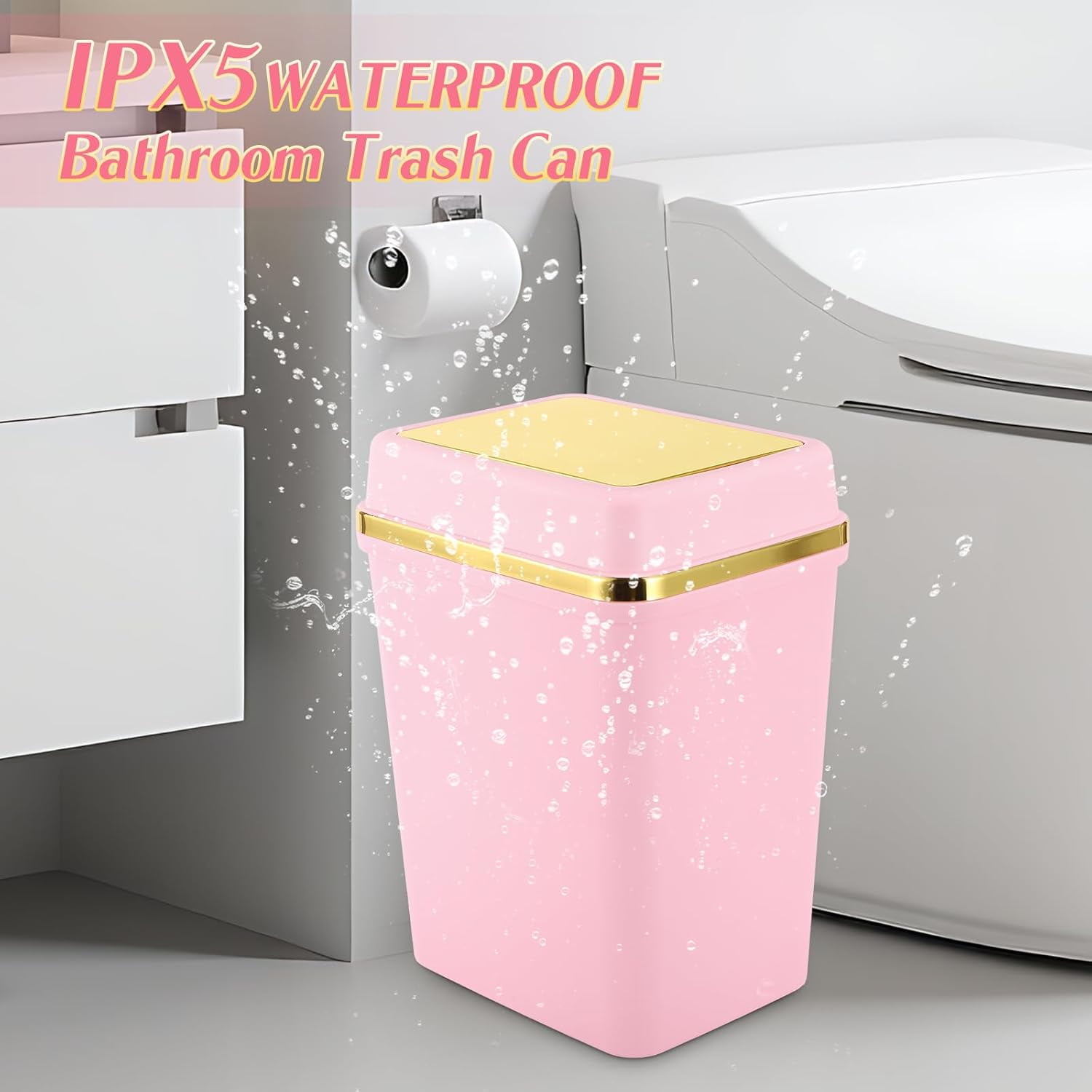 3 Pack 4 Gallon Bathroom Trash Can with Lid, Slim Small Garbage Bin for Kitchen Bedroom Office, White/Pink/Green