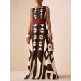 thumbnail image 6 of Brown Multicolor Geometric Tropical Print Sleeveless Maxi Dress For Summer Festival, Vacation, Beach, Street Style, 6 of 8