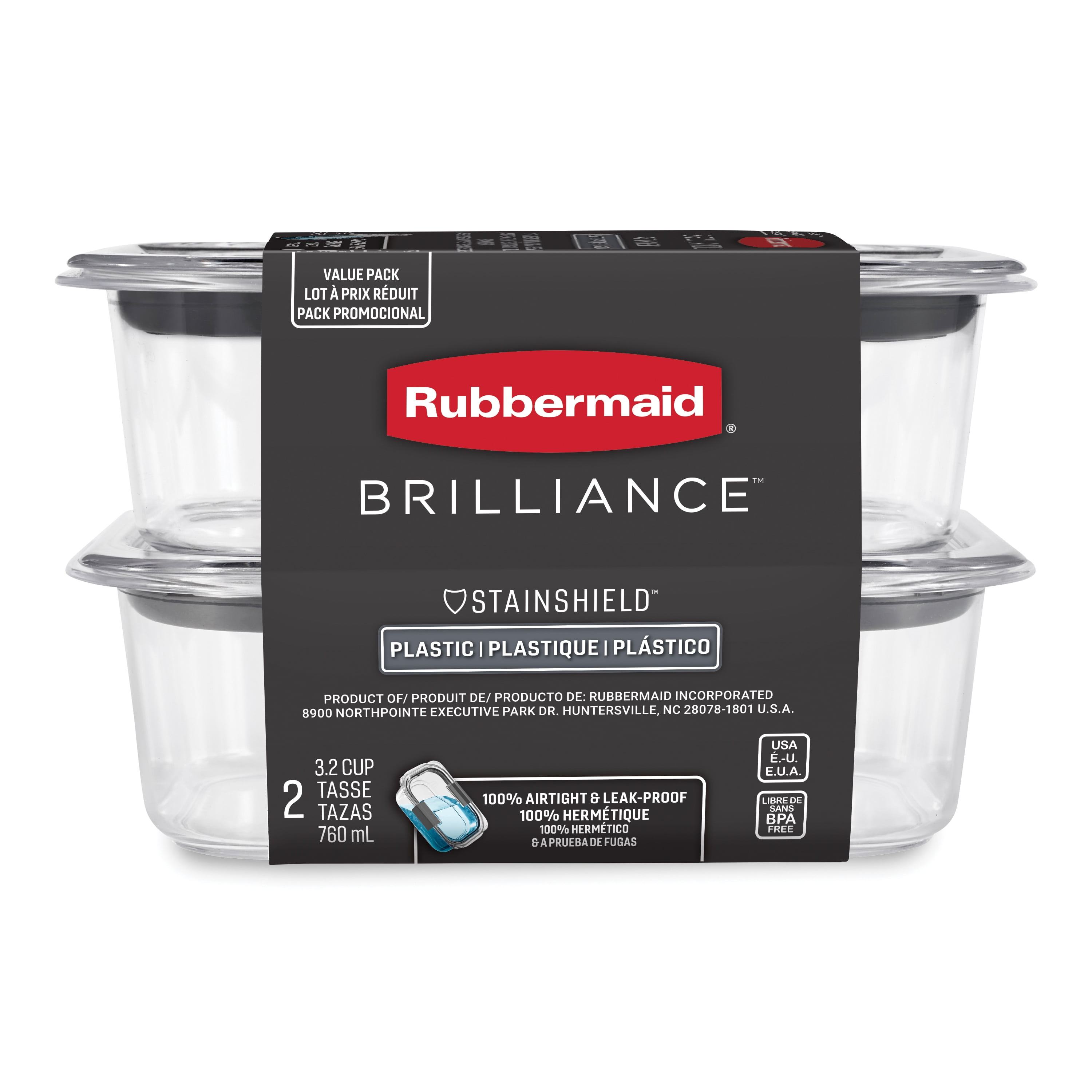 Rubbermaid 12-Piece Brilliance Food Storage with Dressing Container,  Clear/Grey & Brilliance Glass Storage 3.2-Cup Food Containers with Lids,  BPA Free