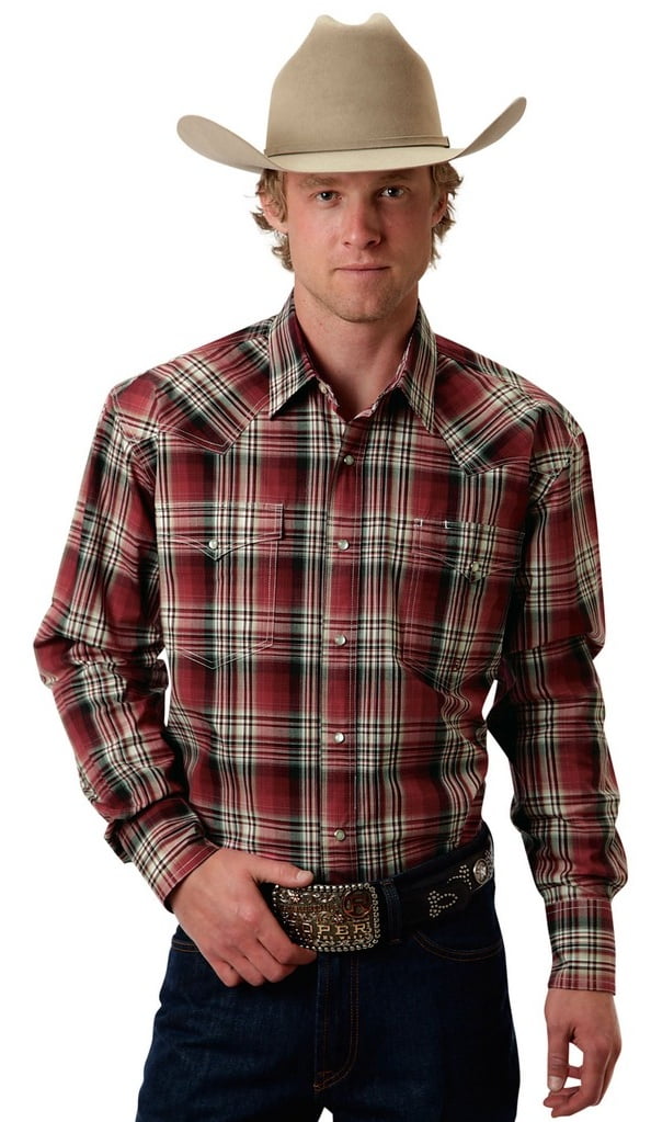 Roper Western Shirt Mens Pearl Snaps Plaid Ls Red 03 001 0278 6050 Re