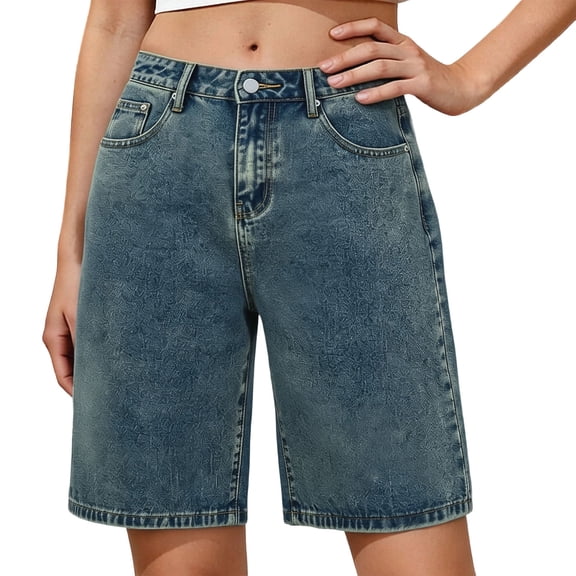 Plcasen Bermuda Shorts for Women High Waisted Classic Casual Long Jean Shorts Stretchy Denim Jorts with Pockets