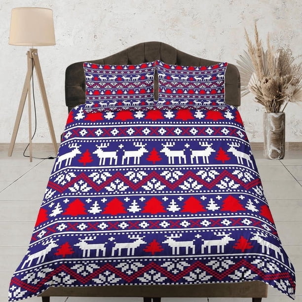 Navidad Juego De Funda Nórdica Con Almohadas Navidad Patrón Dormitorio Ropa De Cama Consolador