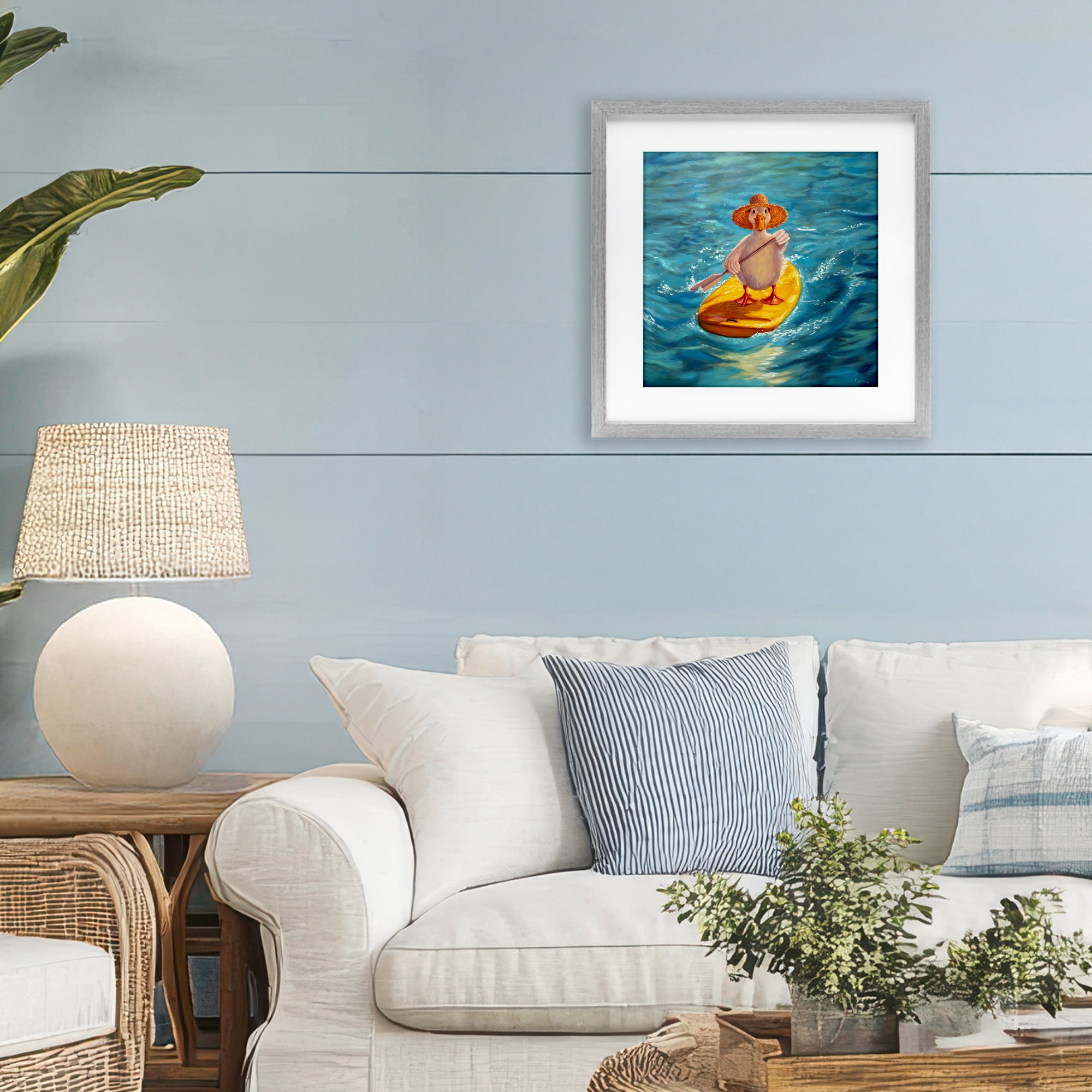 Stupell Industries The Paddler Duck with Straw Hat Gray Framed Print Under Glass, design by Lucia Heffernan