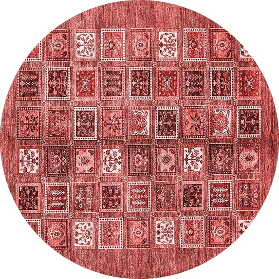 Ahgly Company Machine Washable Indoor Round Abstract Red Modern Area Rugs, 7' Round