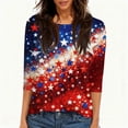 thumbnail image 4 of Hogleaql Usa Shirts for Women 3/4 Sleeve Crewneck 4th Of July T-Shirt American Flag Retro Graphic Patriotic Casual Tunic Blouse Blue 2XL, 4 of 5