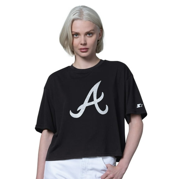Women's Starter  Black Atlanta Braves Holy Grail Boxy Cropped T-Shirt