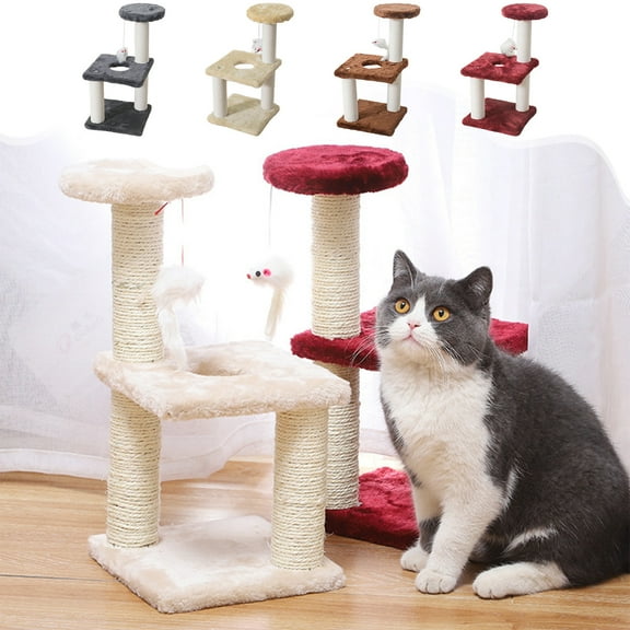 Usloyux Under $5 Cat Scratching Post, Sisal Cat Climbing Frame with Toys, Indoor Cat Activity Center, Space Saving Cat Tree, Modern Cat Furniture for Kittens, Gray Cat Tower