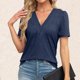 thumbnail image 3 of Blusa informal elegante de manga corta con cuello en V para mujer: diseño plisado, poliéster/spandex, tallas S-XXL, lavable a máquina, versátil para el trabajo o las fiestas., 3 of 7