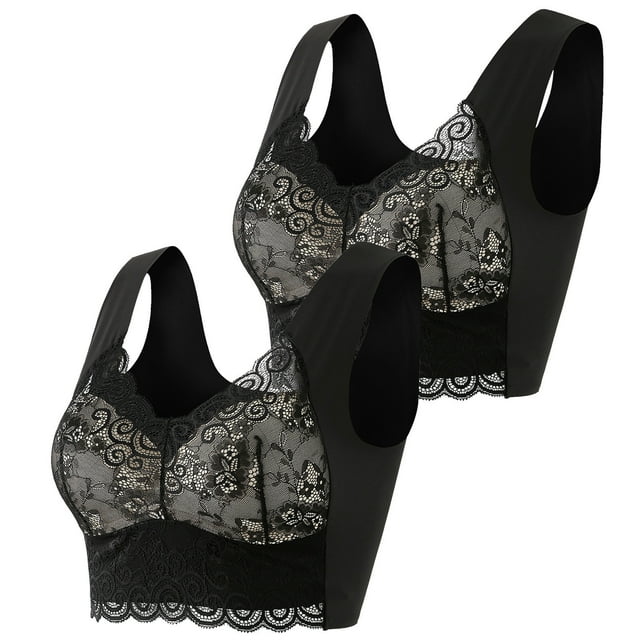 Hfyihgf Seamless Lace Bras for Women 2 Pack Wirefree Comfortable Padded Lift Push Up Thin Soft