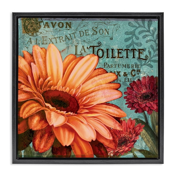 Stupell Industries Daisies with Antique French Backdrop Botanical & Floral Painting Black Floater Framed Canvas Art Print Wall Art, 18 x 18