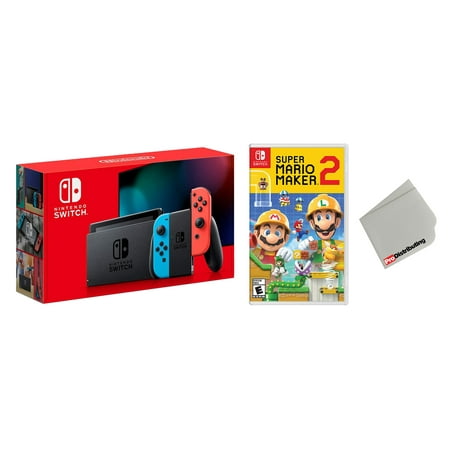 Nintendo Switch 32GB Console Neon Joy-Con Bundle with Super Mario Maker 2 Game - Import with US Plug