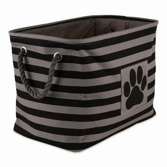 17.75 x 12 x 15 in. Bone Dry Polyester Rectangle Pet Bin - Stripe with Paw Patch, Black - Large