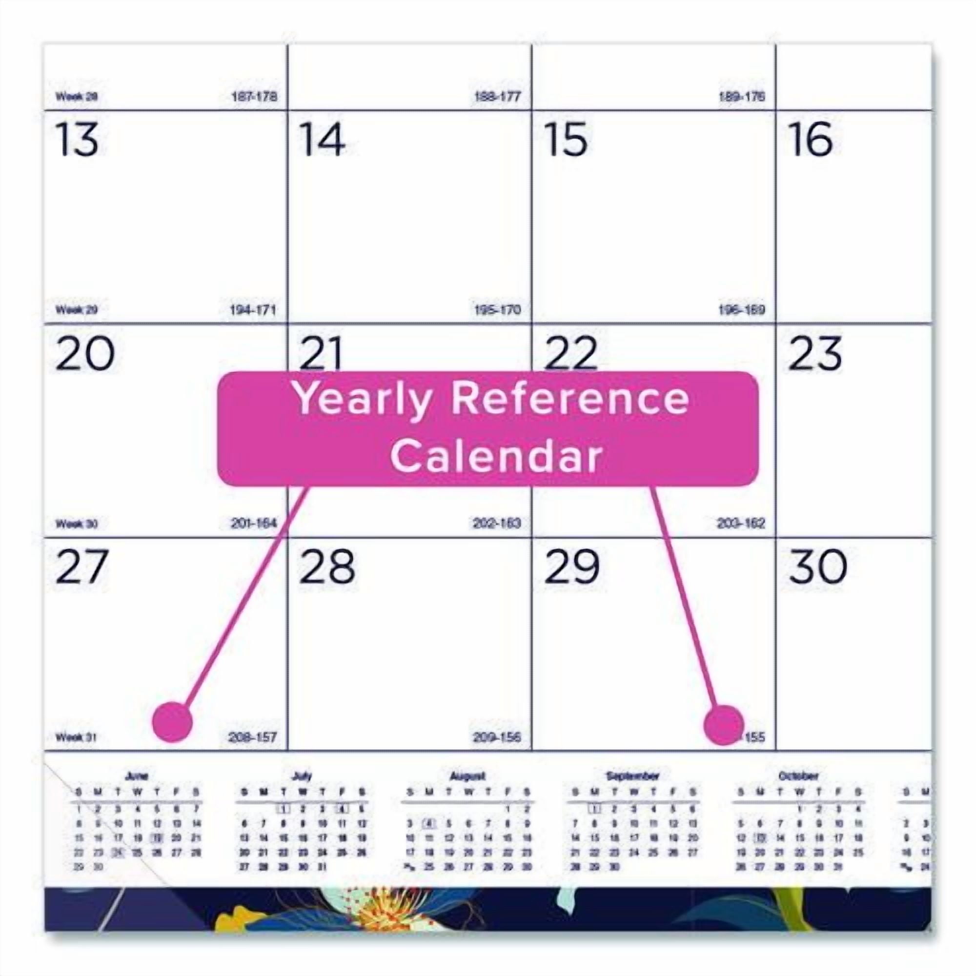 Academic 18-Month Desk Pad Calendar, Floral Artwork, 22 x 17, White/Multicolor Sheets, Black Headband, July 2025 to Dec 2026 | Bundle of 2