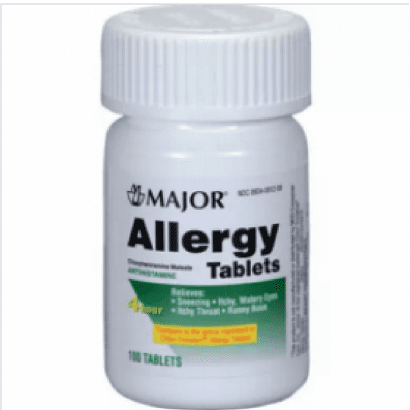 Major Allergy Antihistamine Tablets 4 Hour Relieves, 100 Ct