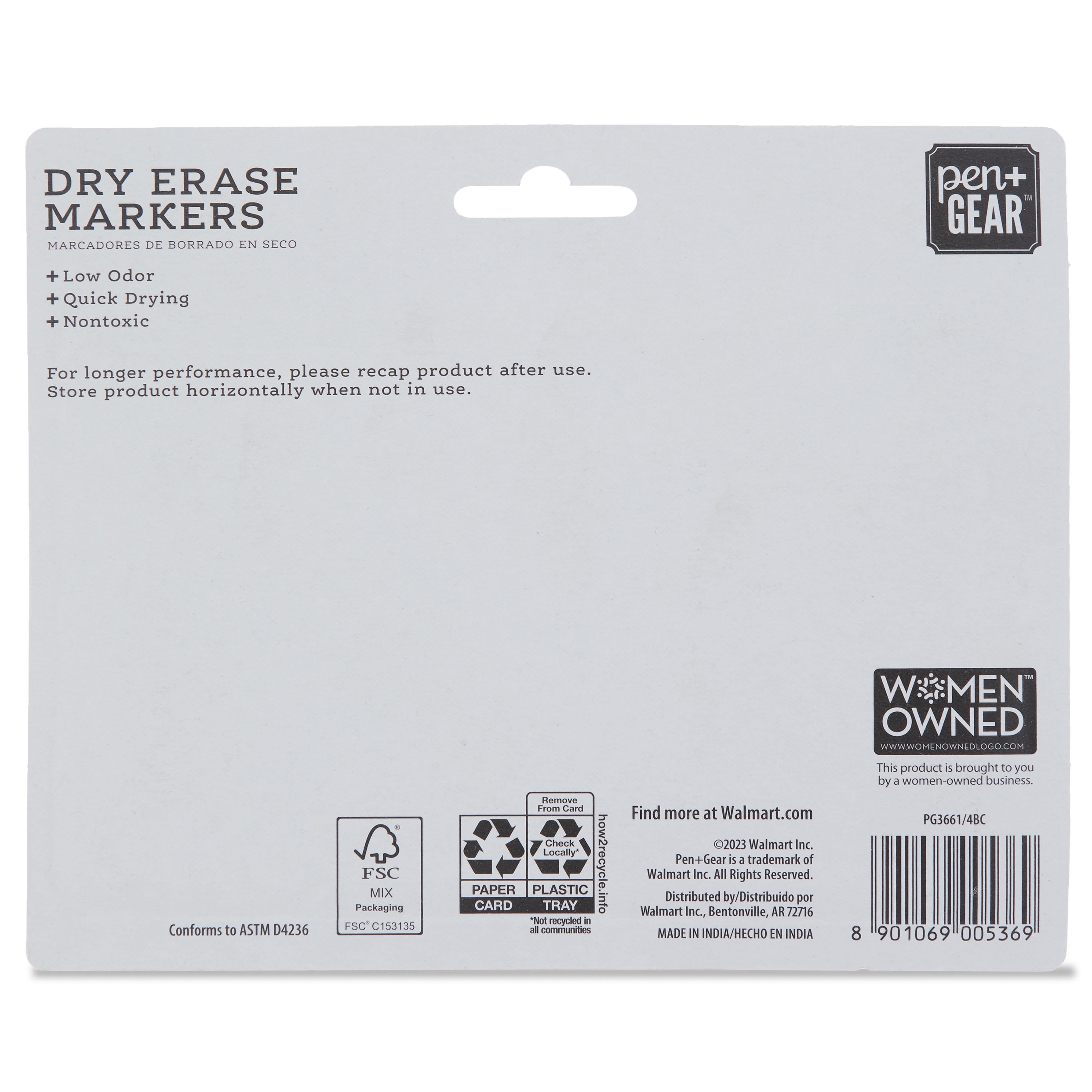 Pen+Gear Dry Erase Markers, Chisel Tip, Black, 4 Count