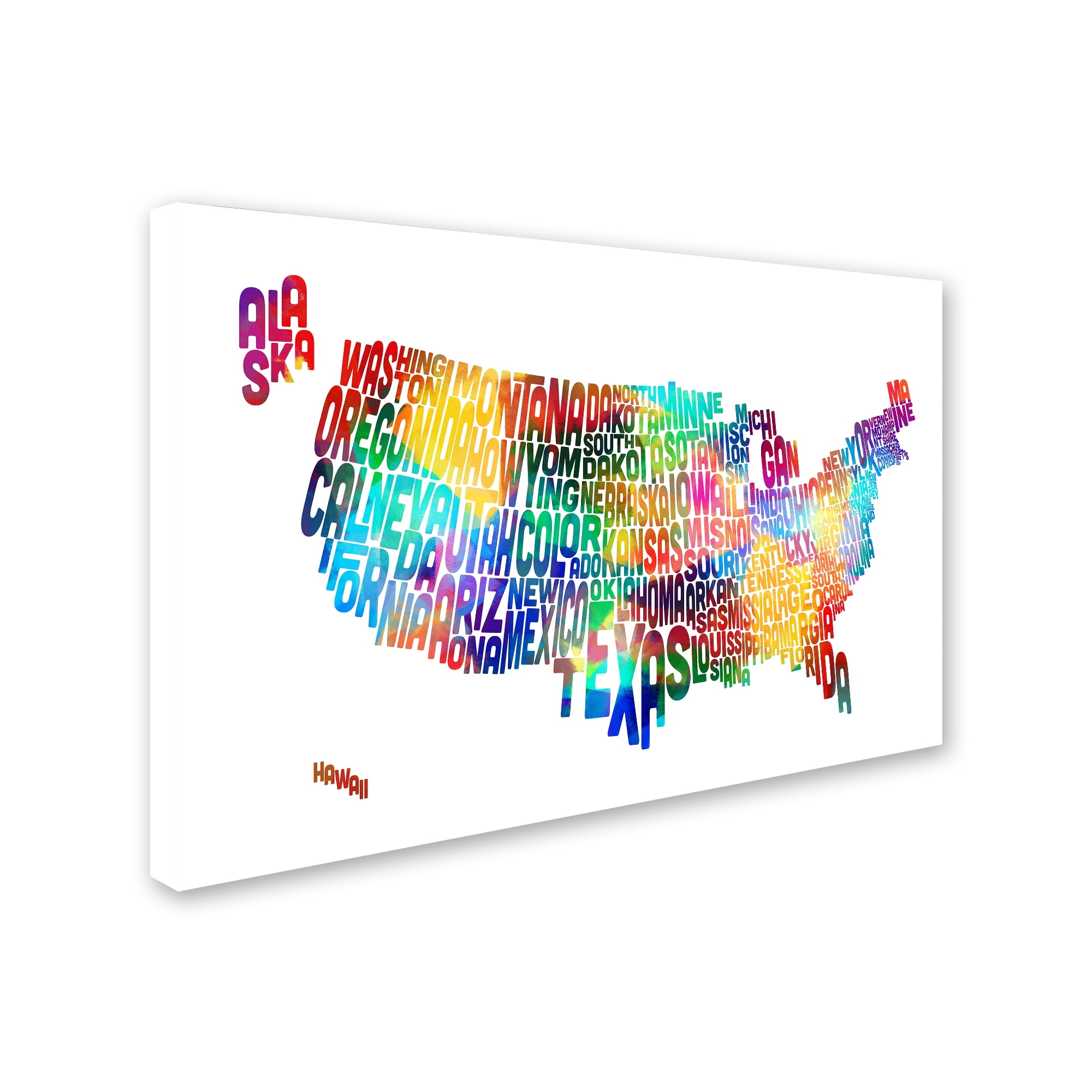 Trademark Fine Art "United States Typography Text Map 2" Canvas Art by Michael Tompsett
