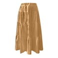 thumbnail image 3 of Arlun Womens Boho Maxi Skirts Pure Color Flowy Flared Ruffle Tiered Long Skirts 2026 Summer Beach Vacation Drawstring Elastic Waisted Loose Flowy Casual Skirts 2-Brown XL, 3 of 3