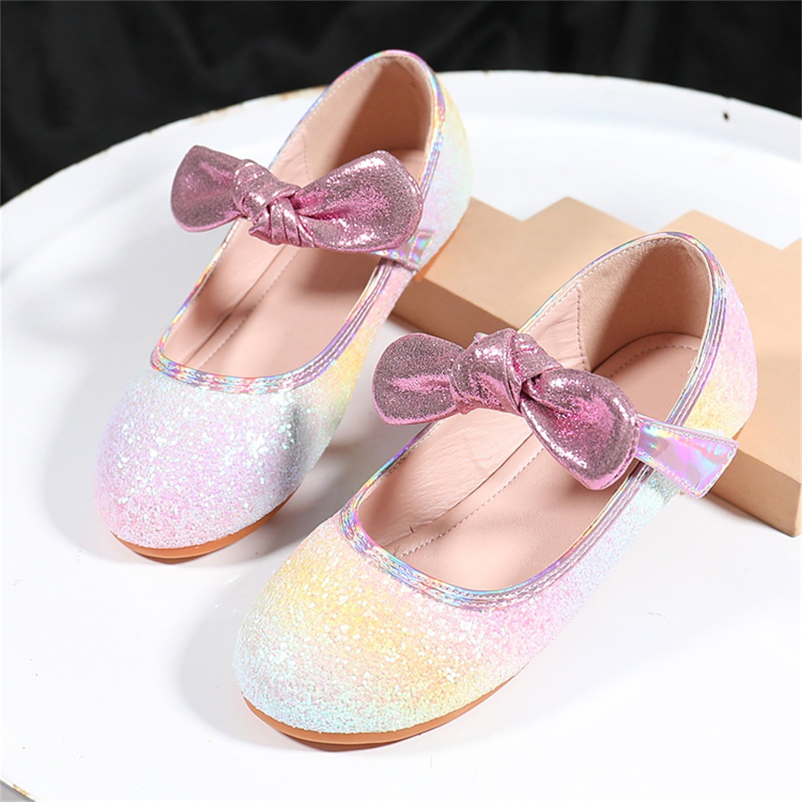 TOWED22 Toddler Girls Dress Shoes Flower Girl Flats Pearls Bow Mary Jane Wedding Party Shoes Pink 13