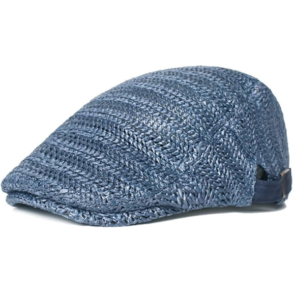Straw Beret Newsboy Hats for Women Men Summer Beach Mesh Cabbie Flat Cap Solid Plain Sun Hat Adjustable