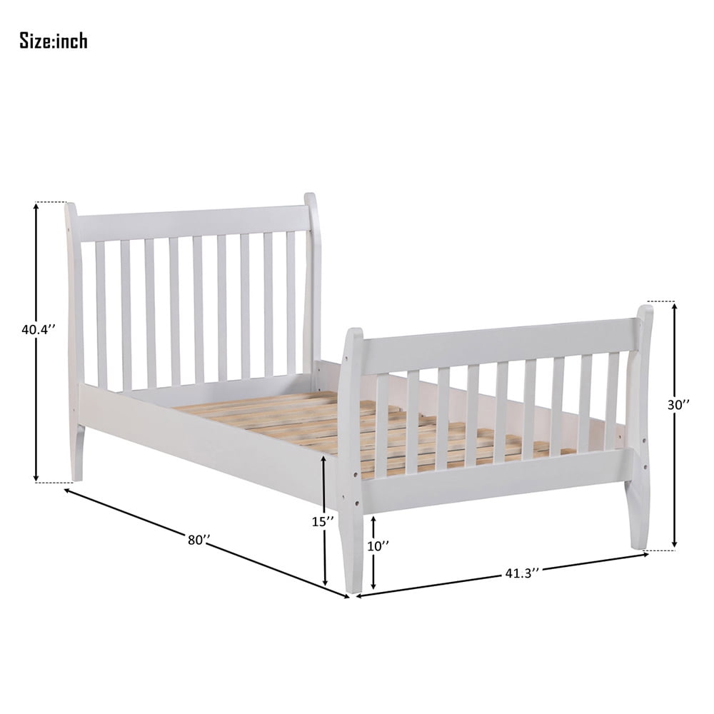 Private Jungle Twin Bed Frame Platform Mattress Foundation with Headboard Solid Wood Slat Support-White