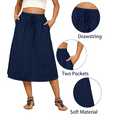 thumbnail image 4 of Gleelaud Flowy Skirt Midi Length Elastic High Waist A-Line Skirt with Pockets Boho Skirts for Women Navy Blue, 4 of 8