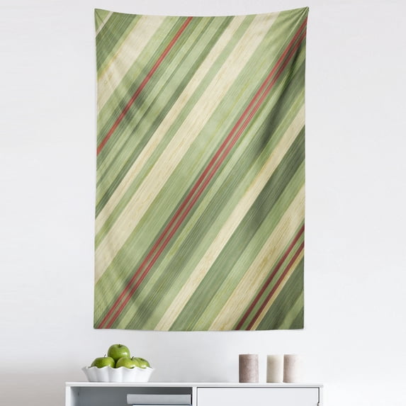 Vintage Tapestry, Red Green Diagonal Stripes on Old Aged Design Grungy Background Abstract Print, Fabric Wall Hanging Decor for Bedroom Living Room Dorm, 5 Sizes, Cream Green Red, by Ambesonne