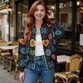 thumbnail image 2 of Xoenoiee Women's Bomber Jacket Casual Lightweight Coat Cropped Zip Up Jacket Fall Varsity Jackets Winter Outwear with Pockets, Boho Mandala Flower, Small, 2 of 7