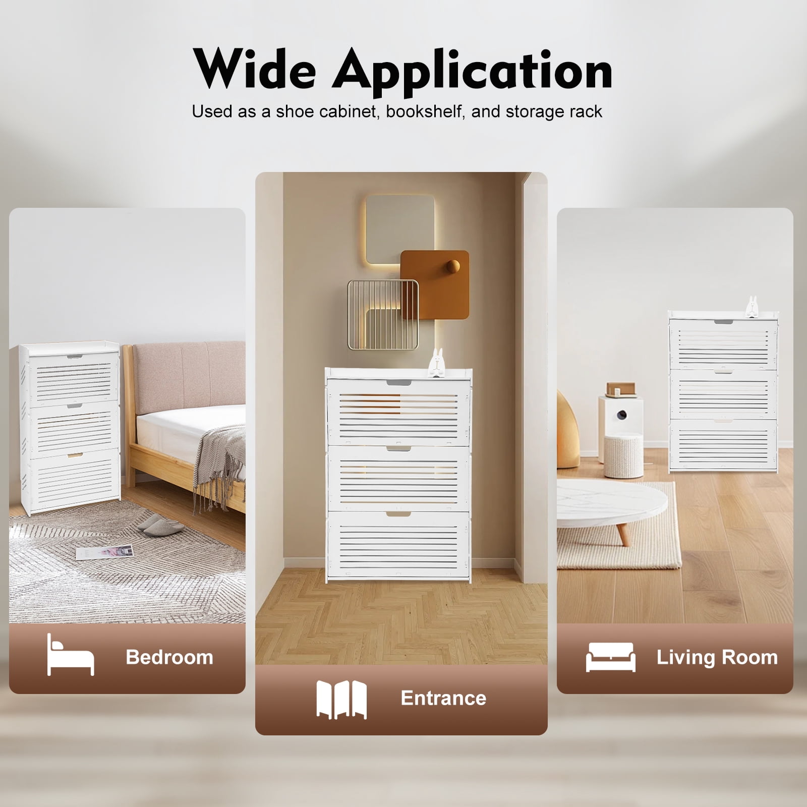 Modern Shoe Storage Cabinet,3-Layer White Tipping Shoe Cabinet,Shoe Rack Cabinet,Ultra-Thin Shoe Cabinet,Shoe Organizer for Entryway