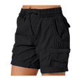 thumbnail image 2 of Womens Summer Shorts Relaxed Fit High Waist Casual 4 Pocketed Hiking Cargo Shorts Outdoor Outfits Cotton And Linen Casual High-Waisted Work Pants Black L, 2 of 9
