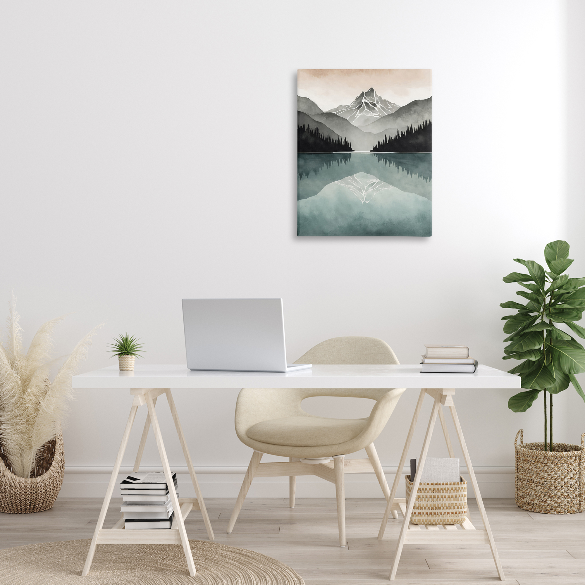 Stupell Industries Mountain Reflecting over Lake Landscape Painting Gallery Wrapped Canvas Art Print Wall Art, 24 x 30