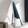 thumbnail image 5 of 65"x22" Solid Wood Full Length Mirror with Standing Holder Floor Mirror Rectangular Wall Mounted Mirror Hanging Leaning, White, 5 of 8