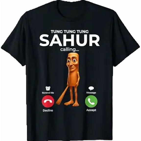 Tung Sahur Calling Fishing Brainrot Joke Boys T-Shirt