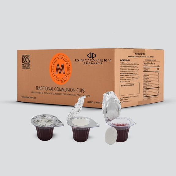 Discovery Products USA Pre Packaged Traditional Communion Cups | Box of 500 with Juice and Wafer