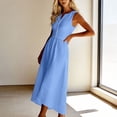 thumbnail image 2 of Lovzfmll Women's Sundress, Solid Color V-Neck Sleeveless, Vacation Maxi Dress Light Blue, S, 2 of 9
