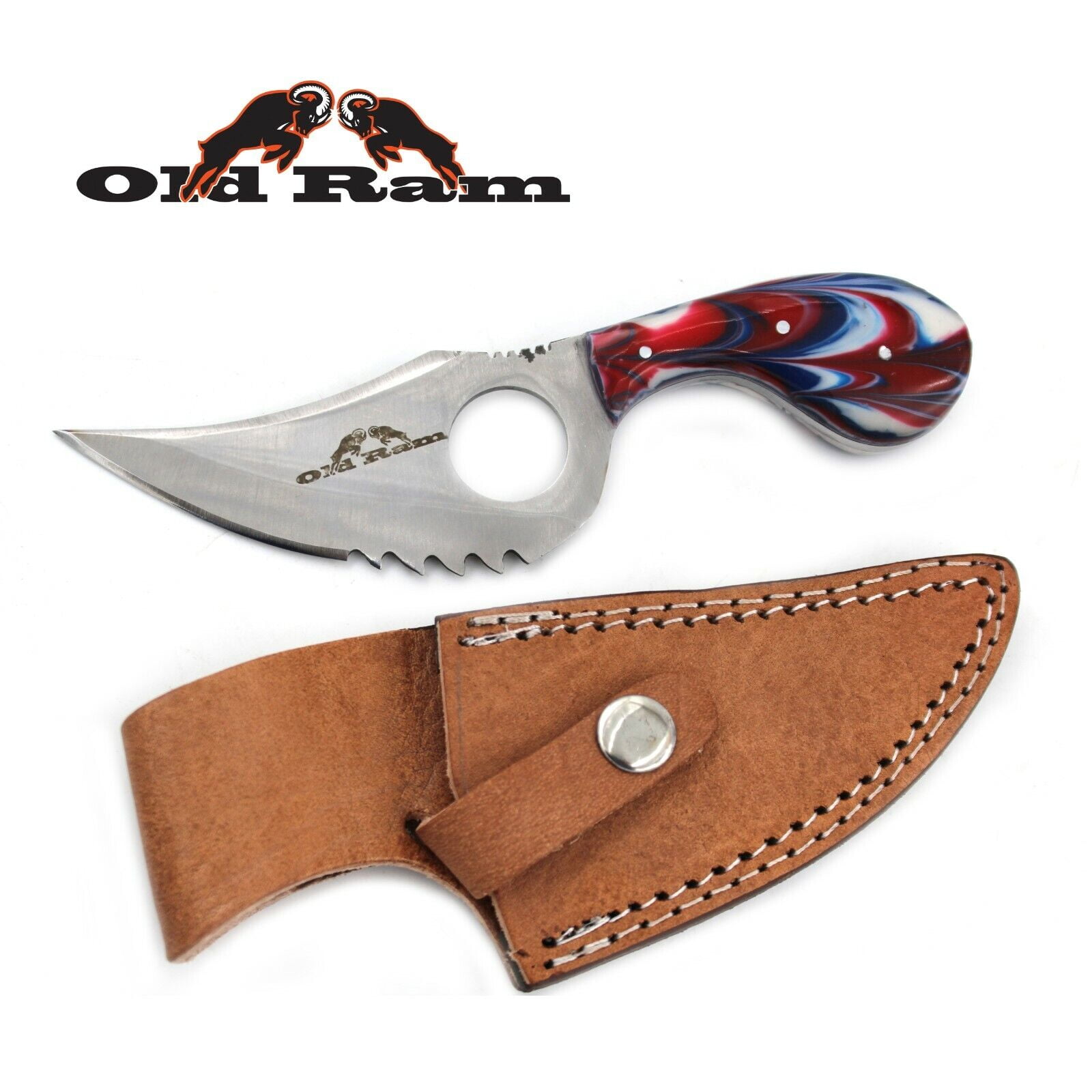 Old Ram Collection Heavy Duty Multi-color Fixed Blade Hunting Knife w/ Sheath