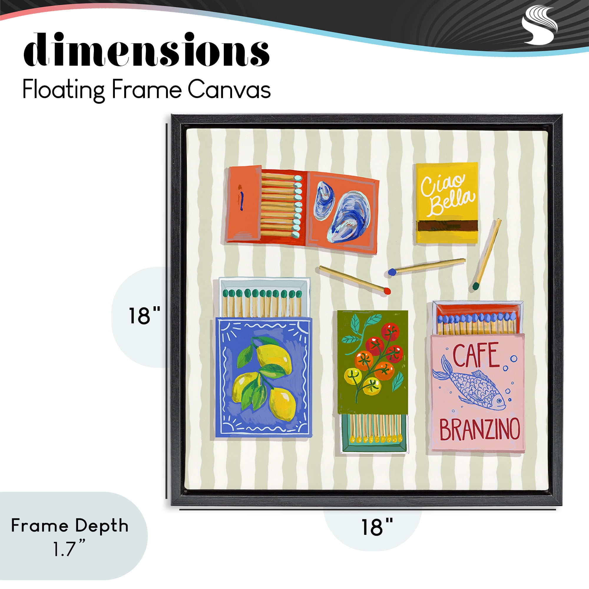 Stupell Industries Ciao Bella Seaside Matchboxes Black Framed Floater Canvas Wall Art, design by Rachel Nerney