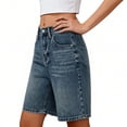 thumbnail image 4 of RYRJJ Jean Bermuda Shorts for Women Trendy High Rise Knee Length Wide Leg Denim Long Shorts Summer Casual Jorts with Pockets(Sky Blue,3XL), 4 of 5
