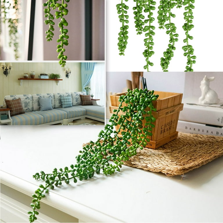 Qlouni 4pcs Artificial Succulent Hanging Large String of Pearls for Wall Home Garden Decor, Size: About 61 cm/24”, Green