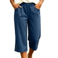 thumbnail image 2 of Cloaraye Cotton Capri Pants for Women Elastic Waist Wide Leg Cropped Pants with Pockets Solid Color Casual 3/4 Length Palazzo Pants, 2 of 6