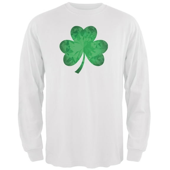St. Patricks Day - Jeweled Shamrock White Adult Long Sleeve T-Shirt - Medium