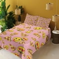 thumbnail image 2 of Ambesonne Emoji Party Fitted & Top Sheet Set with Shams, Funny Pizza Slices Art, Pale Pink Mustard Red, 2 of 5