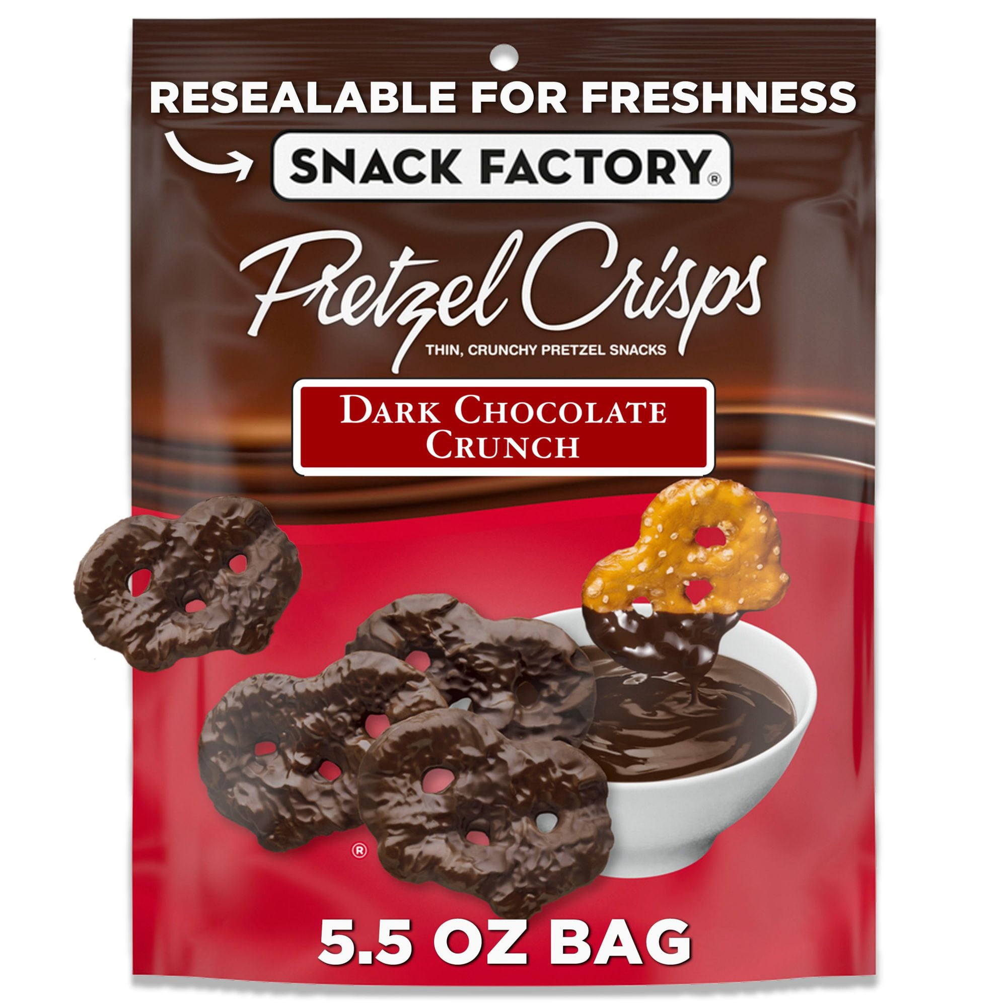 (3 pack) Snack Factory Pretzel Crisps, Dark Chocolate Covered Pretzels, 5.5 oz