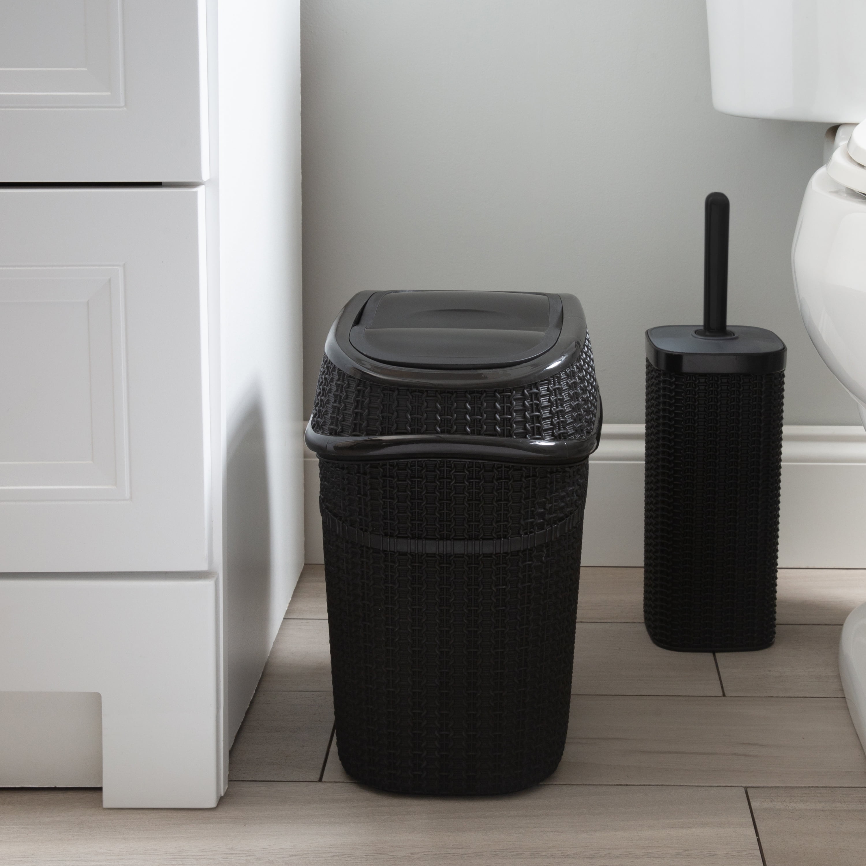 Bath Bliss Sailor Knot Toilet Brush, Holder, and Trash Can Set in Matte Black